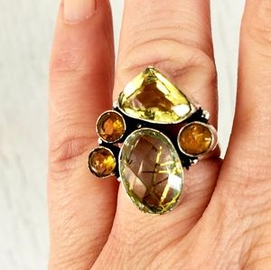 New Golden Rutile & Citrine 925 Silver Ring.